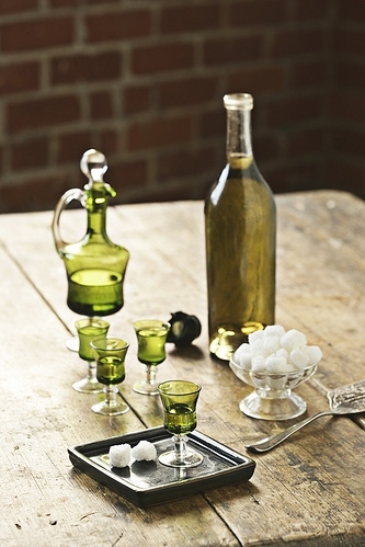 absinthe, bottle and glass