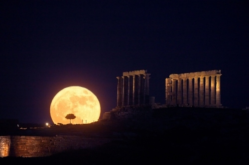 greece, moon and moonrise