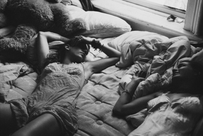 bed,  black and white and  friends