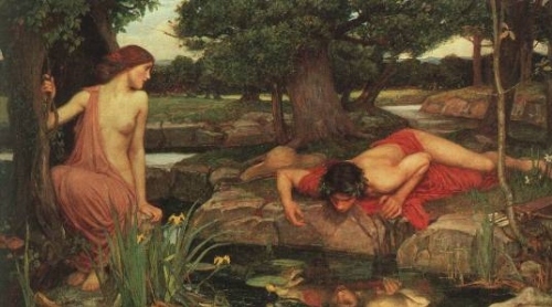 art,  echo and narcissus and  john william waterhouse
