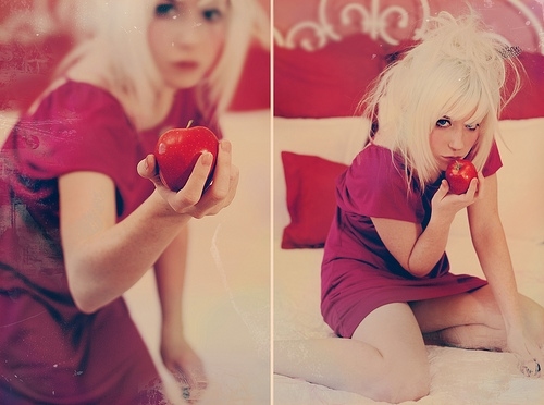 apple, blue eyes and girl