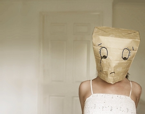 baghead tears mask white girl, cartoons and girl