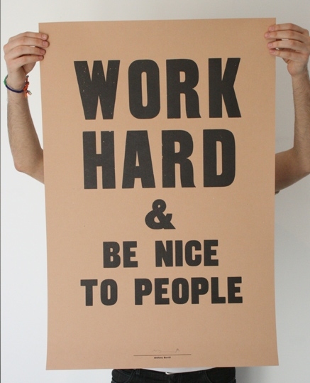 be nice, hands and poster