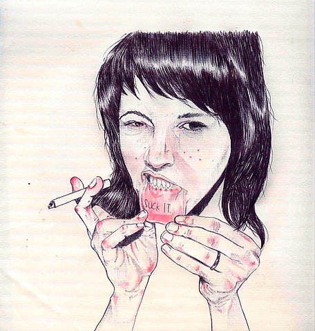 cigarette, girl and illustration