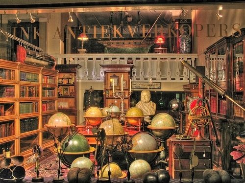 antiques, clutter and globes