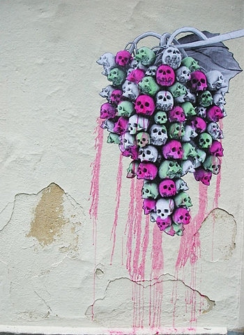 artwork, grapes and skull
