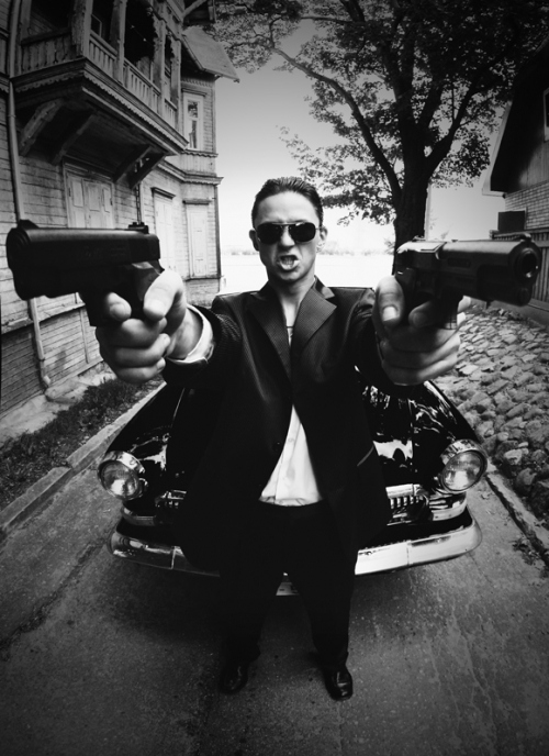 badass, black and white and dual pistols