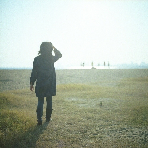 back, field and girl