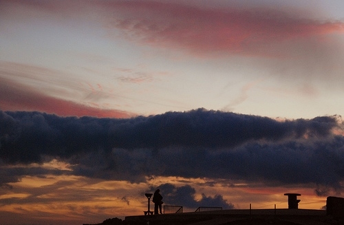 clouds, couple and kissing