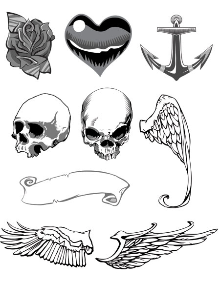 anchor drawing heart rose skull skulls
