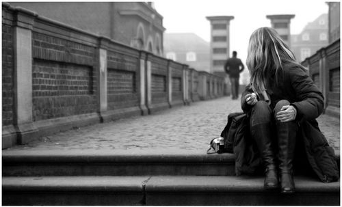 alone,  black and white and  girl