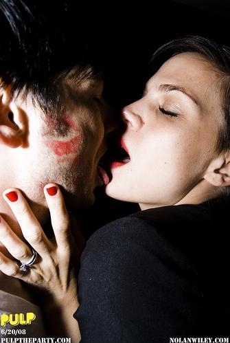 couple, kiss and lipstick