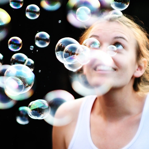 bubbles, carefree and girl