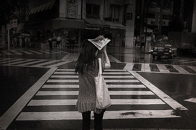 black and white,  city and  girl