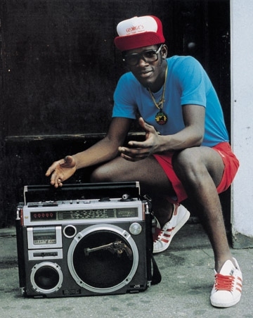 adidas, african medallion and ghetto blaster