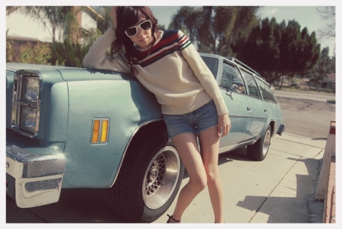 car, girl and old photo