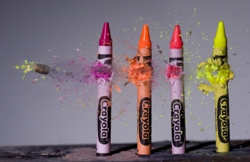 bullet, crayons and pens