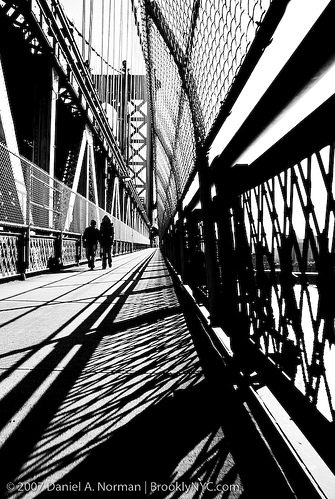 black and white, bridge and city