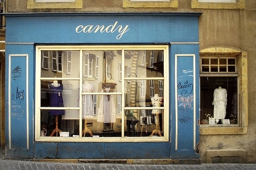 blue, candy and clothing