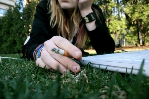 cigarette, computer and grass