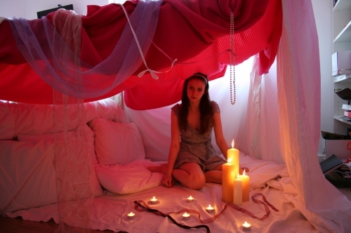 candles, girl (with candles) and pink