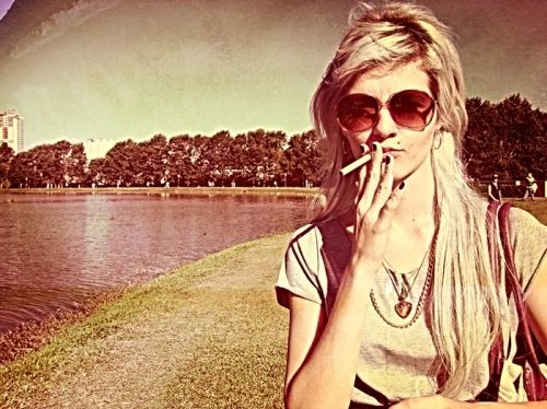 blonde, cigarette and glasses