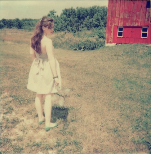 barn, blue dress and butterfly