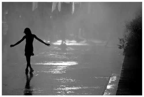 black and white, dance and puddles
