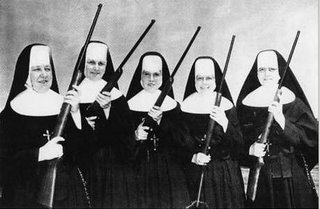 black and white,  guns and  nun