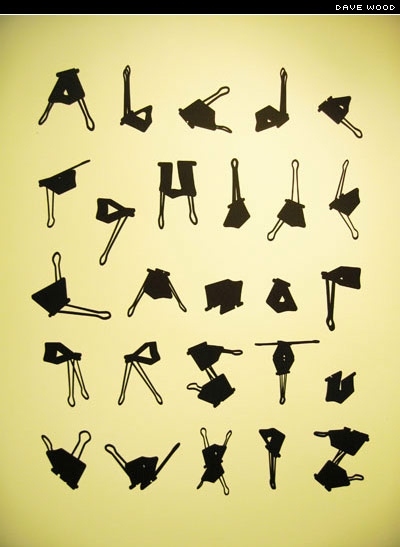 alphabet, bulldog clip and experimental