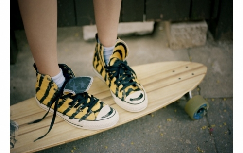 anna wolf,  longboard and  shoes