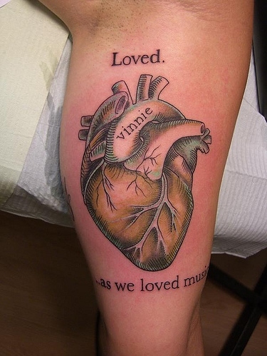 music heart tattoo. heart, heart tattoo, ink,