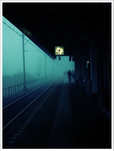 blue, clock and fog