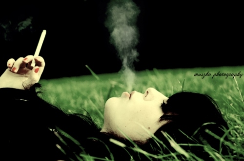 cigarette, girl and grass