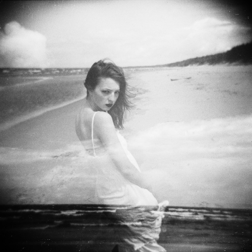 beach, black and white and film