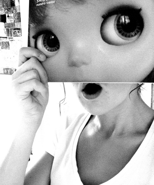 black and white, blythe and doll