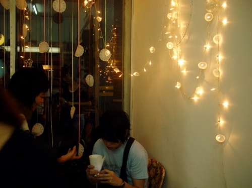 boy, fairy lights and gallery