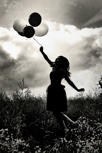balloon, black and white and cloud