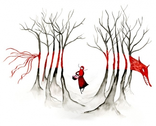 drawing, girl and little red riding hood