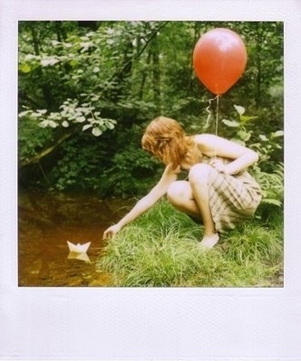balloon, girl and lake