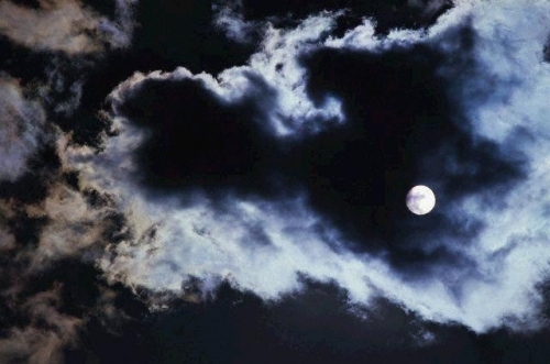 clouds, fog and moon