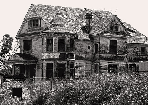 abandoned, black and white and decay