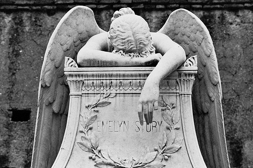angel, black and white and cemetery