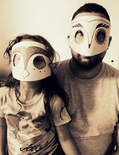 daughter, father and mask