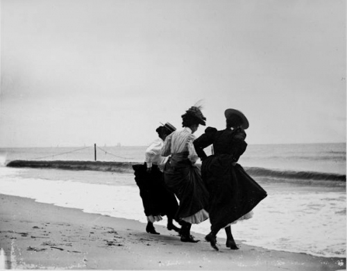 19th century, beach and black and white