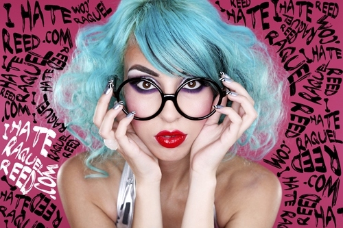 beauty, blue hair and glasses