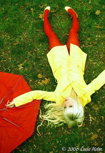 fg:yellow, girl and grass