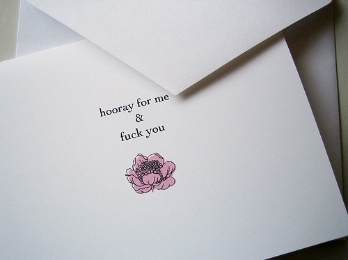 card, flower and fuck you