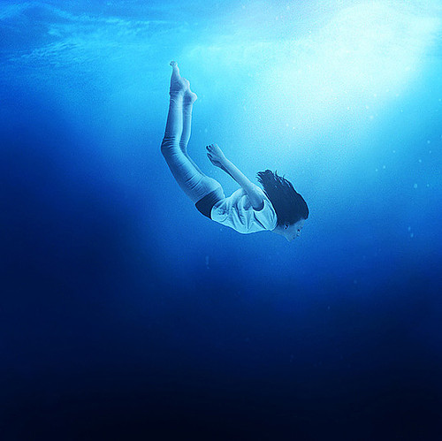 alone, beautiful, blue, clothes, diving, floating