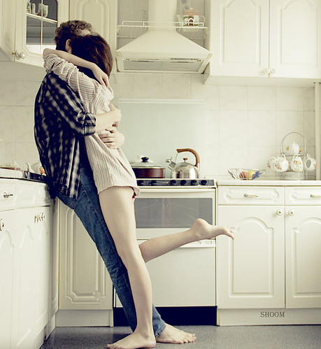 (l), couple, decor, girl, hugs, kitchen